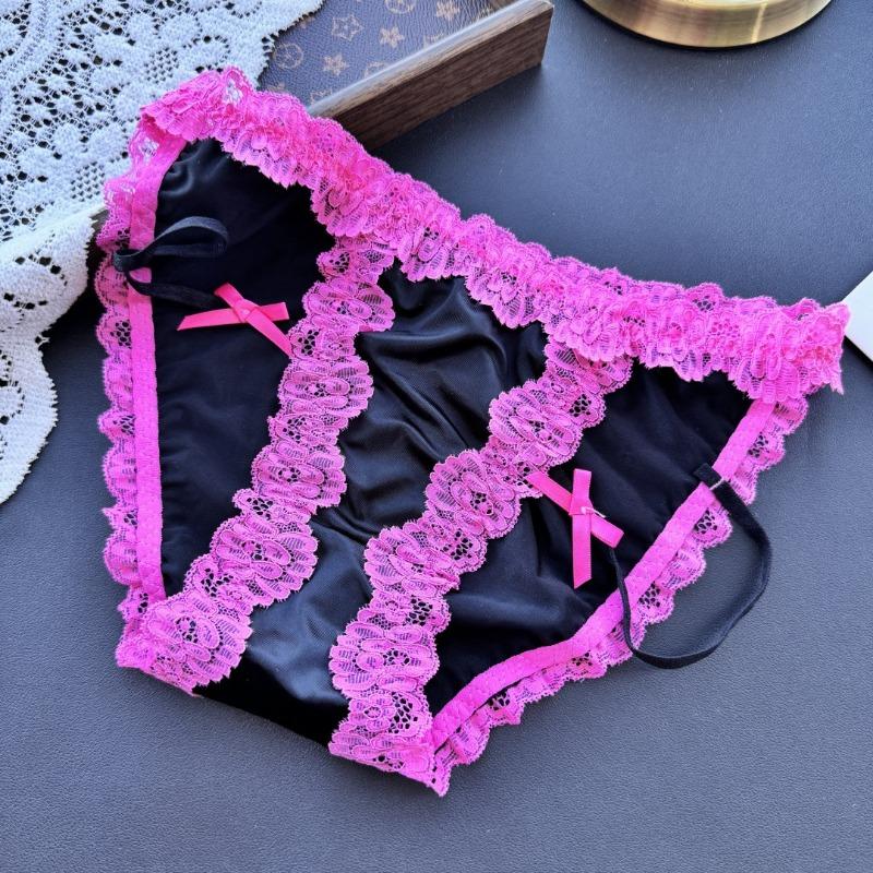 Ladies Spring and Summer Sexy Ice Silk Lace Side Match Color Thin Belt Underwear