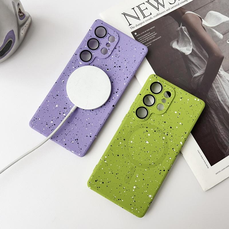 Dot Print TPU Slim Matte Magnetic Case For Samsung Galaxy S25 S24 Ultra S23 S22 S21 FE for Magsafe Soft Shockproof Lens Film Protection Phone Cover
