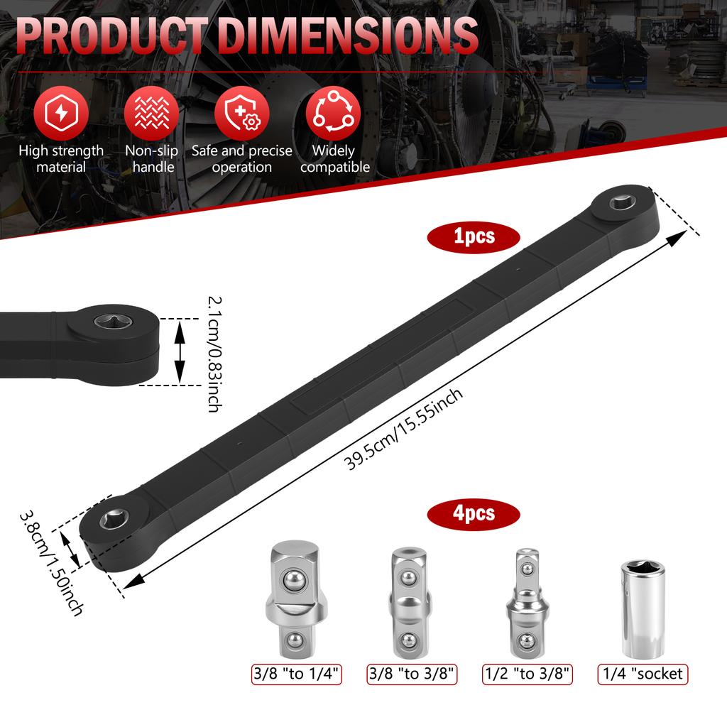 Offset Extension WrenchPro Offset Extension Wrench Extender Tool with 1/4" 3/8" 1/2" Square Drive Adapter Impact Socket Ratchet