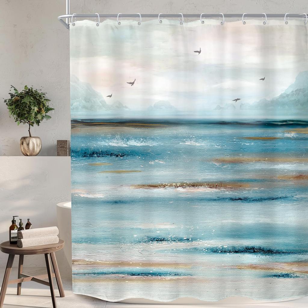 Beach Ocean Theme Shower Curtain for Bathroom Sunrise Sunset View Scene Hawaii Seashore Summer Coastal Seaside Seascape Decor