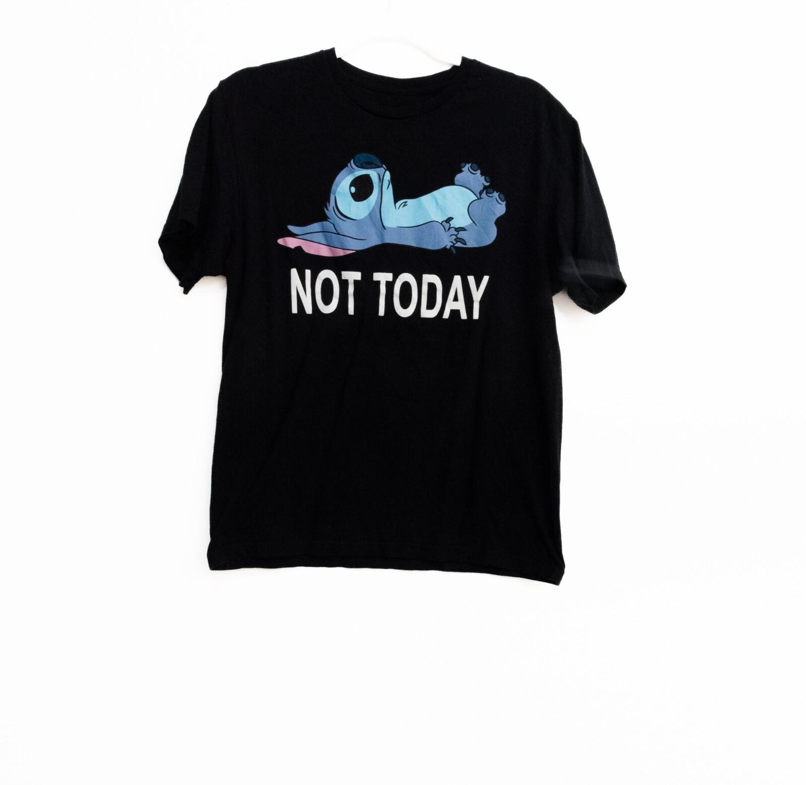 Disney Stitch Womens Black Cotton T-Shirt Not Today Graphic Short Sleeve M S