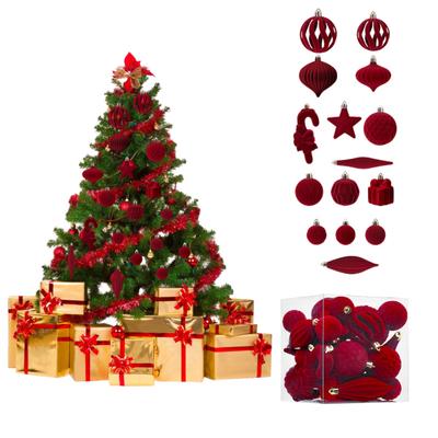 28 Pcs Velvet Christmas Tree Ornaments Set Flocked Balls Star Xmas Tree