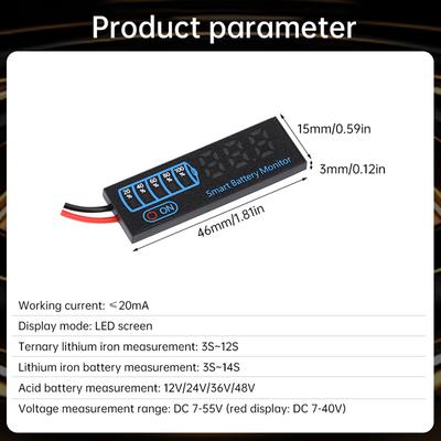 DC 7-55V Battery Capacity Indicator Lead-Acid/Lithium Battery Charge Display Panel Battery Charging Tester