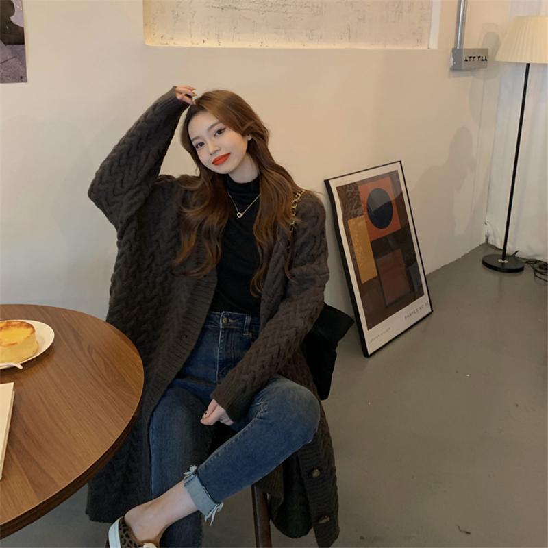 WTEMPO Women Long Knitted Sweaters Cardigans Autumn Female Large Size Casual Tops Long Sleeve Thick Solid Color Loose Coats