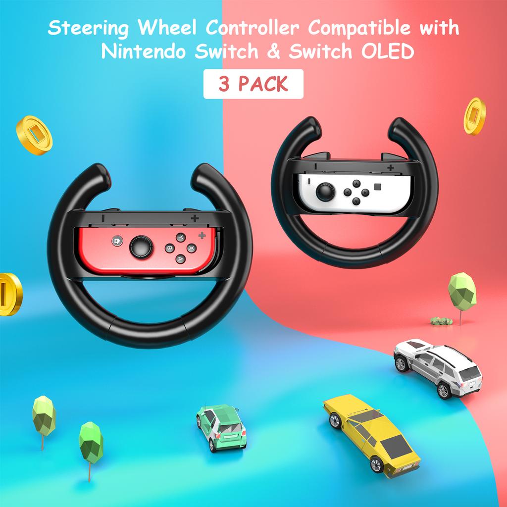 Steering Wheel for Nintendo Switch & Switch OLED Model Joy-Con, Racing Wheel Controller for Mario Kart 8 Deluxe