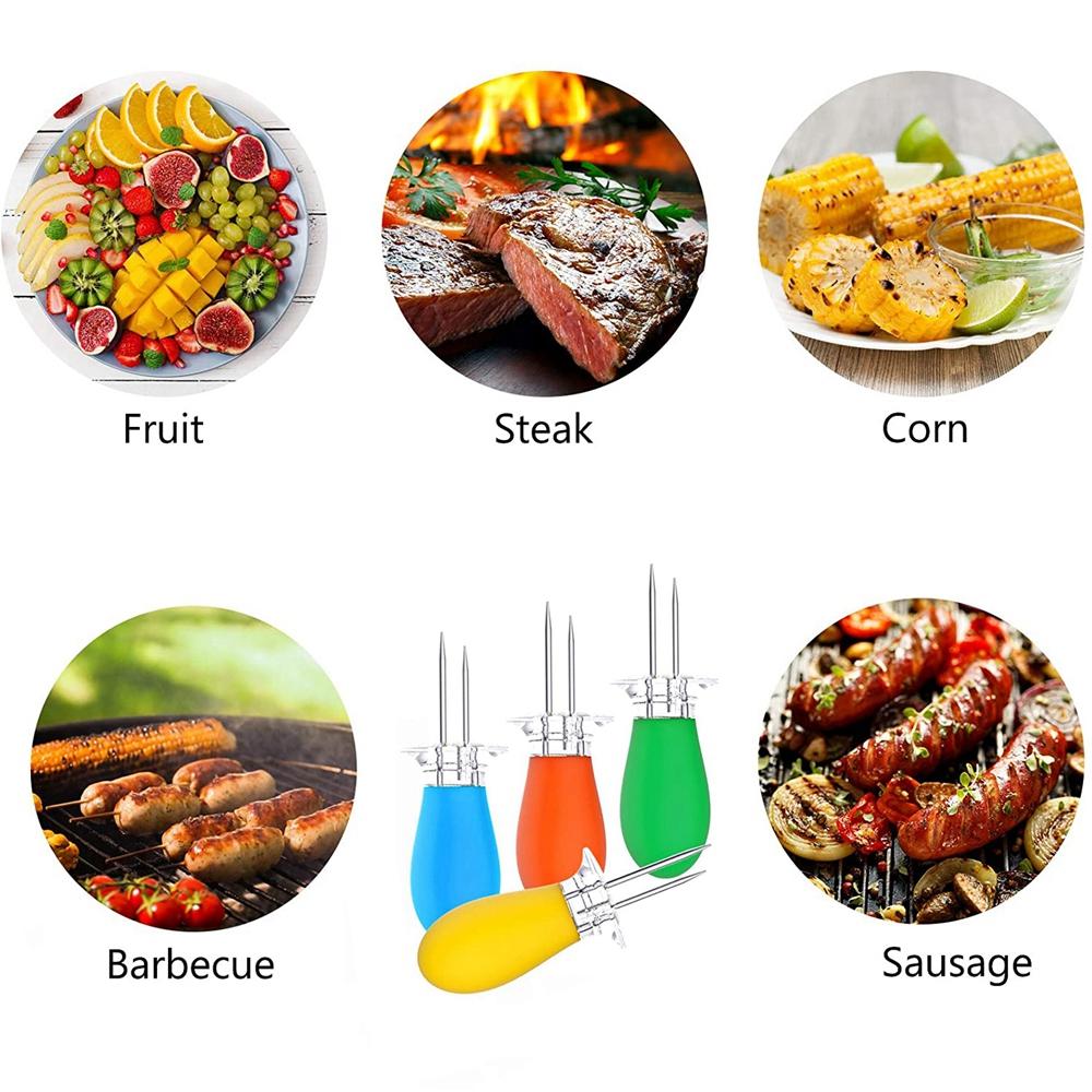 Picnic Kitchen Gadget Corn On the Cob Home Corn Skewer BBQ Prong Set Fruit Forks Corn Holder