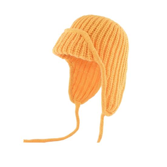 Women Knitting Hat Lace-up Solid Color Ear Protection Winter Elastic Hat Cold Weather Windproof Lei Feng Hat