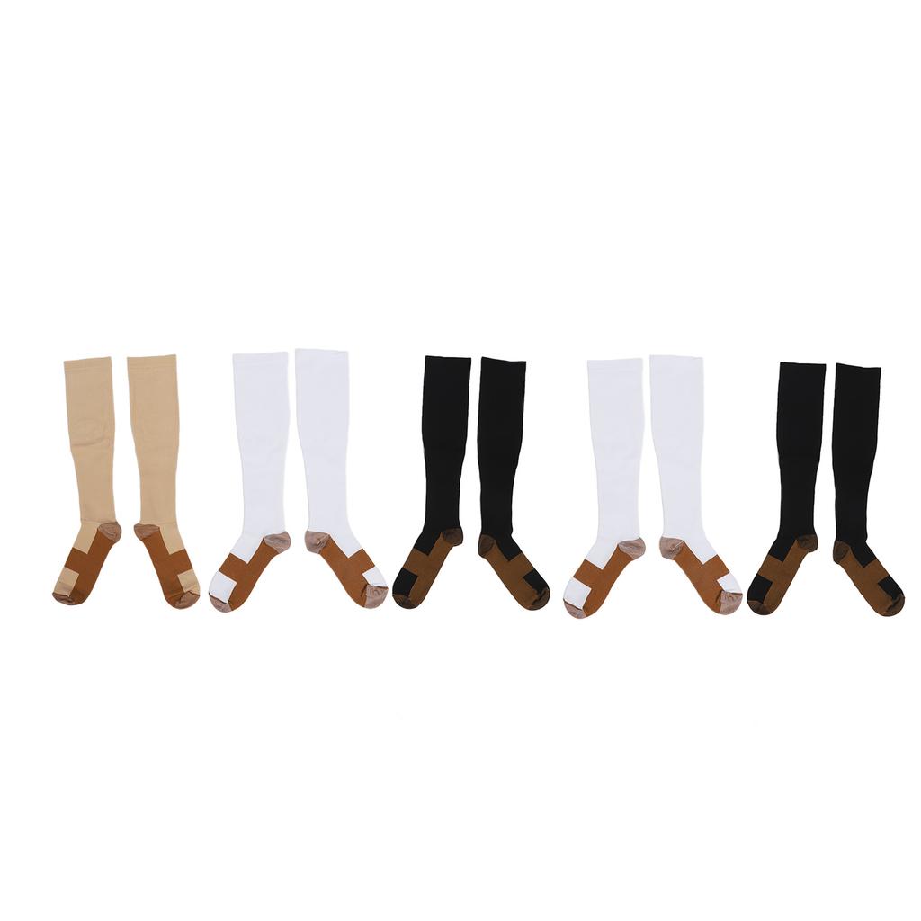 5 Pair High Compression Socks Breathable Moisture Absorption Stress Relief Pressure Socks for Running Outdoor Sports