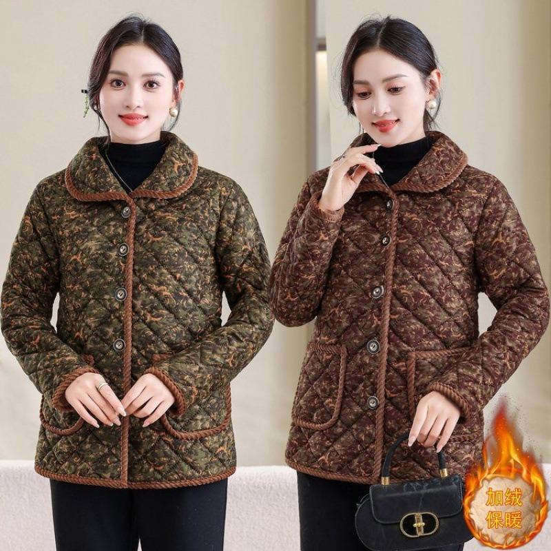 Autumn and Winter New Cotton-padded Jacket Large Size Velvet Lapel Small Cotton-padded Jacket Warm Floral Cotton-padded Jacket