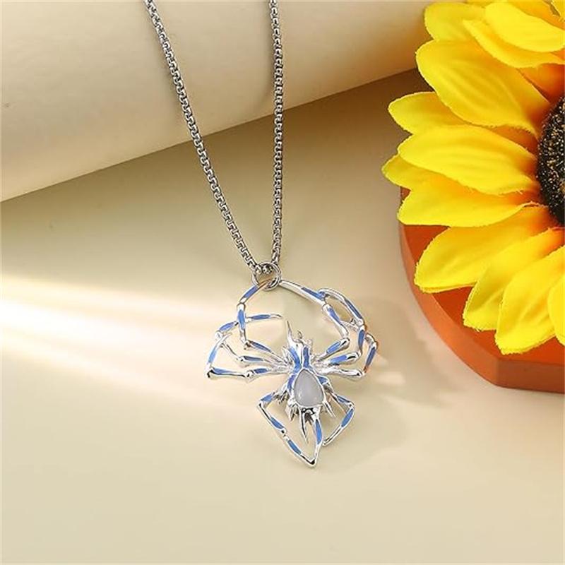 3D Uv Glow In The Dark Spider Necklace, Gothic Hip Hop Alloy Insect Halloween Goth Accessory