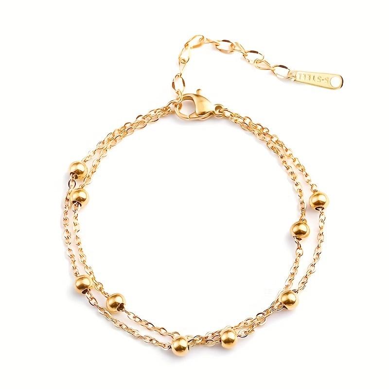Htpwe Stainless Steel Glossy Zirconium Round Bead Combination Bracelet Set Women Plated 18k Couple Holiday Gift Bracelet Zircon