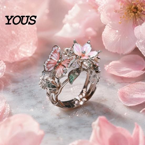 Comfortable Butterfly Ring Lightweight Alloy Finger Ring, Flower Shape Adjustable Opening Vivid Design Band for Daily Wear Date Party