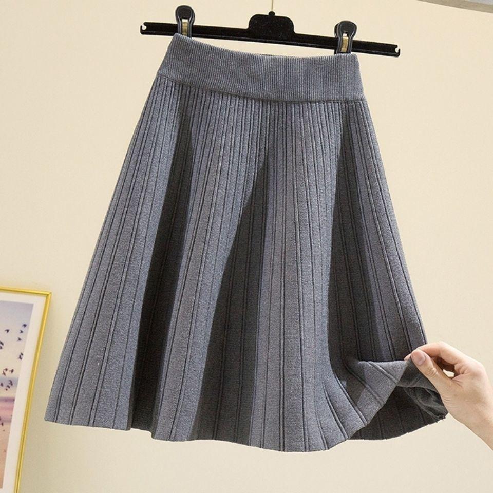 Women's Knitted Umbrella Skirt Half Body Skirt High Waist Autumn and Winter A-line Short Skirt