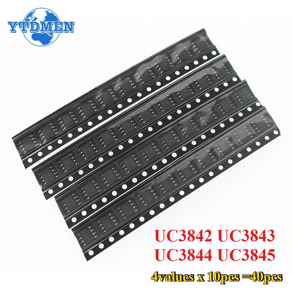 

40 шт./лот UC3842 UC3843 UC3844 UC3845 SOP-8 SMD 4 види по 10 шт. кожного Набір мікросхем живлення чорний