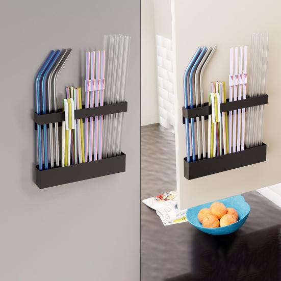 Magnetic Straw Holder Reusable Tumbler Straws Storage Dispenser Large Capacity Easy to Install Space-Saving Straw Organizer
