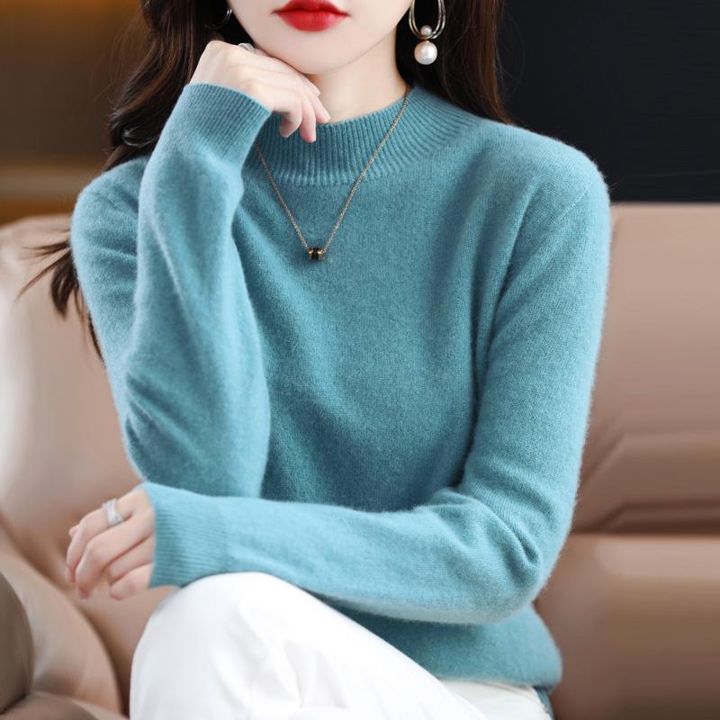 Women's Cashmere Half Turtleneck Sweater: Loose and Slim-Fit, Perfect for Layering In Autumn and Winter