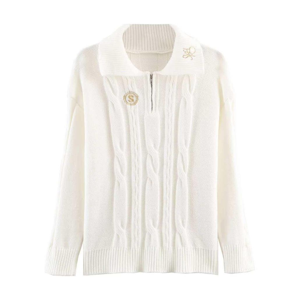 European Women's Autumn Embroidered Knit Pullover - Fashionable and Trendy Design