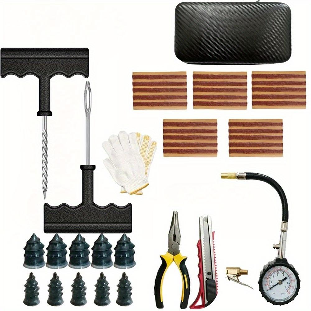Emergency Flat Tire Repair Kit for Car & Motorcycle. Quick Puncture Plug Tool Set Ergonomic T-Handle, Heavy Duty & Portable