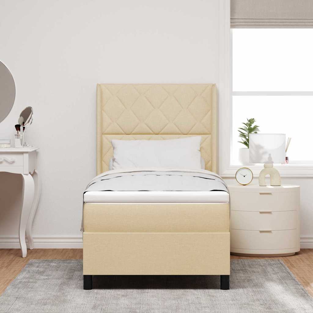 Boxspring Bed with Pillows and Headboard Cream 200 X 90 Cm Fabric