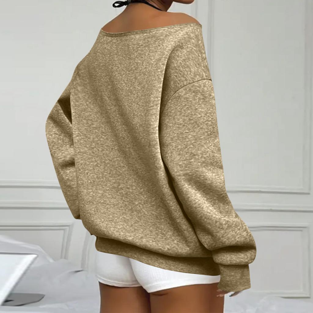 Women's Casual Fashion Solid Color Off-shoulder Long-sleeved Loose Sweatshirt With Pockets