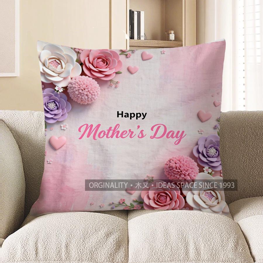 Home Decor Happy Mother'S Day Floral Heart Pattern Cushion Cover Suitable For Sofa Bedroom Car Pillow Cover