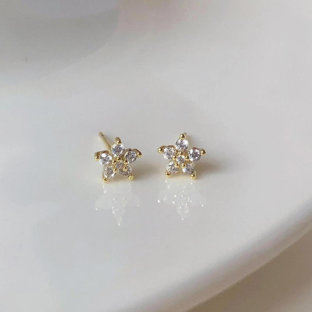 Five-Pointed Star Zircon Earrings S925 Silver Elegant Trendy Women's Accessories Gift for All Occasions