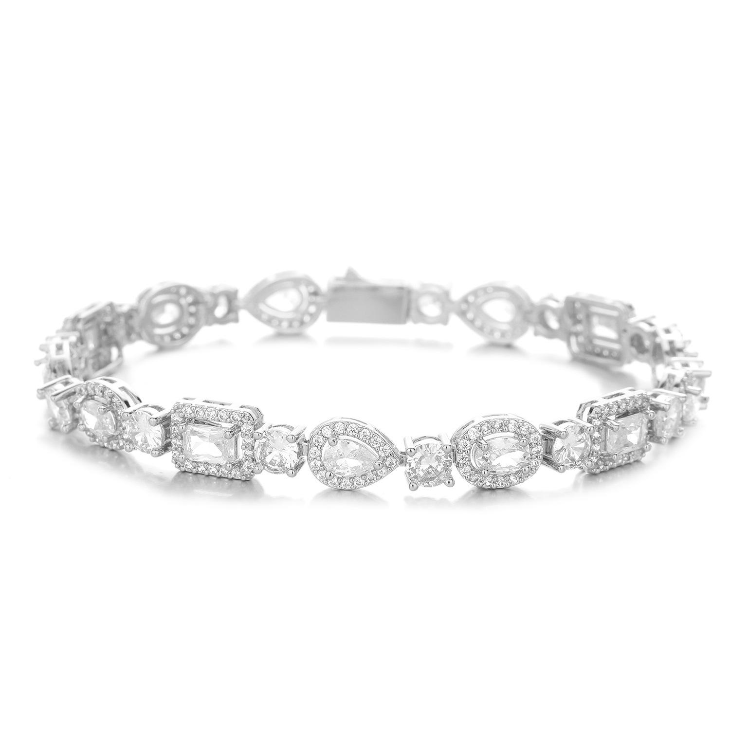 Korean fresh and sweet geometric splicing zircon chain 1111 spring unisex hip-hop style bracelet jewelry bracelet 6inch (length about 16cm