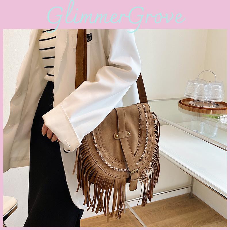 Pu Suede Fringed Saddle Bag With Zipper Closure For Daily Use And Bohemian Style