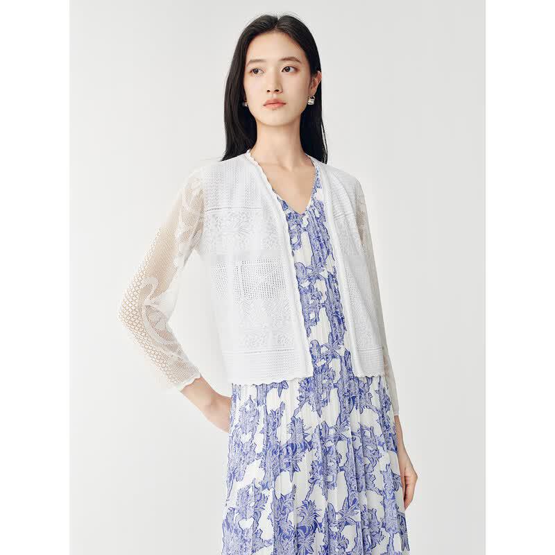 JUZUI Elegant Hollow Out Rhinestone V-Neck Knit Top