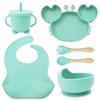 Crab-Themed Silicone Tableware Set: 9-Piece Baby Feeding Kit with Meal Plate, Bowl, Spoon, and Fork