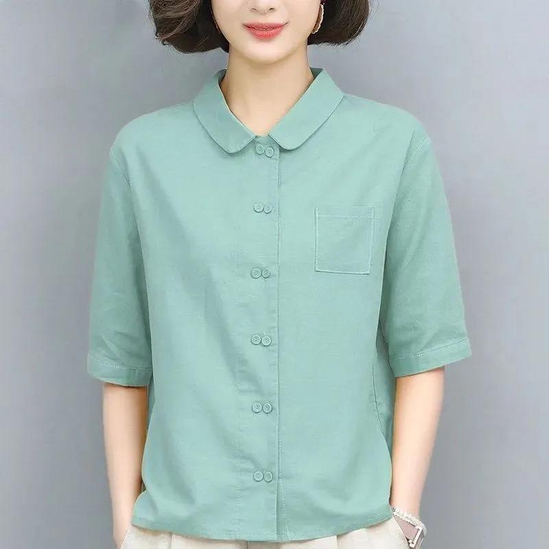 

Сорочка з чистої бавовни Жіноча Нова Літня Для Матері середнього віку Вільна Модна Повсякденна Топ 3XL зелений