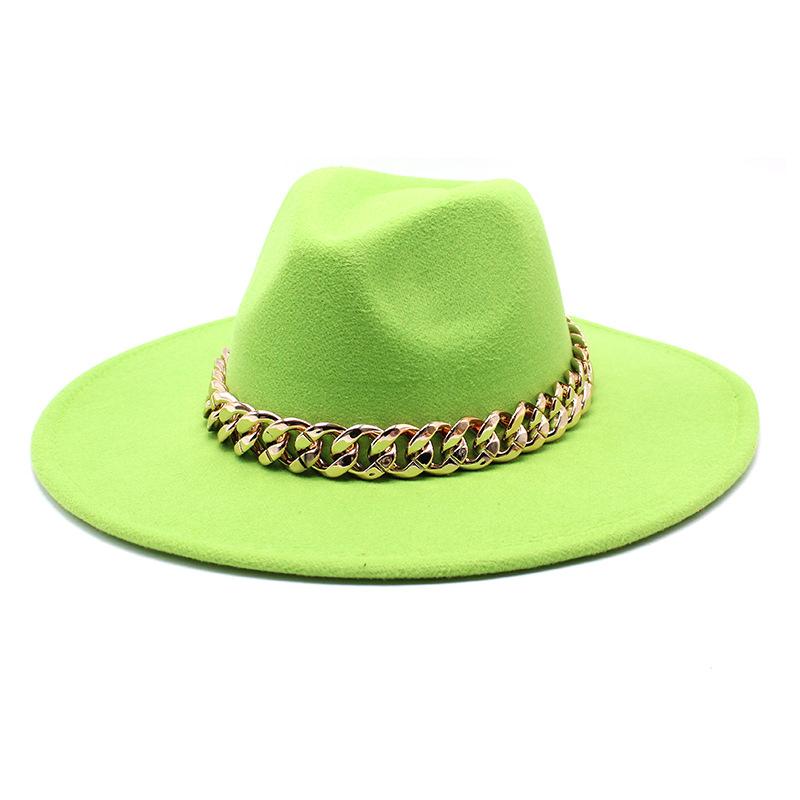 Wind Season Big Eaves Hat Thick Chain Flat Edge Top Hat Men'S And Women'S Woolen Jazz Hat Lmn177