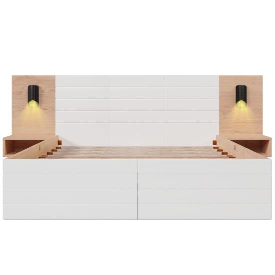 Teen Bed 180x200cm Double with 2 Drawers Bedside Cabinets Reading Light USB Youth Charging Function Headboard Strong Wood Slat Support Bedroom