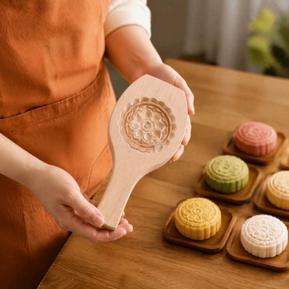 Natural Wood Wooden Cake Mold Lotus Pastry Baking Mold Flower Pattern Mold  Moon Cake Pumpkin Pie