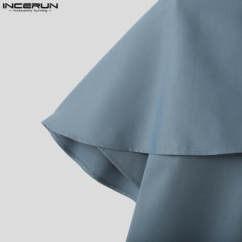 INCERUN Herren Kurzarm Einfarbig Fake Zweiteilige Freizeithemden Tops