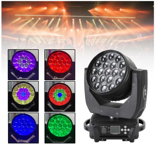 Frezon Stage Lighting, High-Brightness 19x15W LED RGBW Moving Light, 4-in-1 DMX, 0-100% Linear Dimming, 540 Pan, 250 Tilt, Japanese Instruction Manu