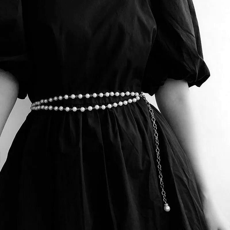 

Layered Imitation Pearl Beads Tassel Belts Chains On Pants Fashion Dress Female Waist Chains Women Accessories Gifts 110cm серебряный