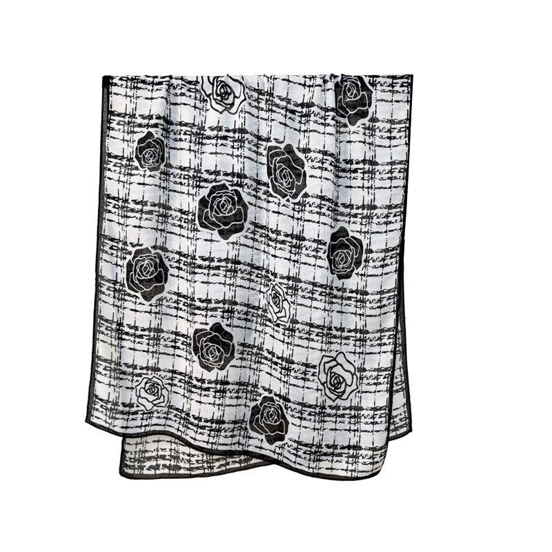 New spring and summer plaid rose scarf women's thin classic camellia breathable shawl travel sun protection