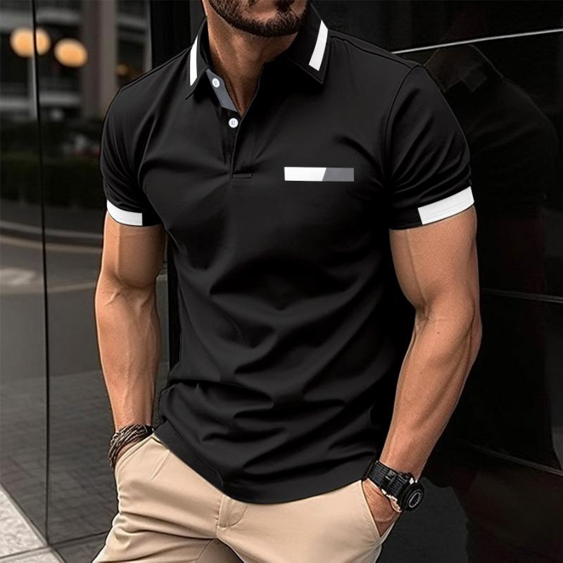 Men s Summer Casual Polo Shirt Contrast Trim Short Sleeve Golf Shirt Business Fashion Top S