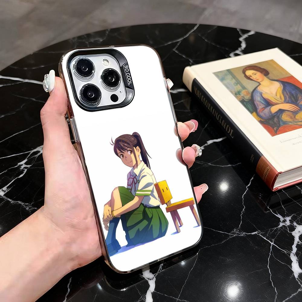 Cute S-Suzume Anime Phone Case For iPhone 17,16,15,14,13,12,11 Plus,Pro Max,XS,Colored Silver Plated Inside Cover