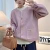 Crew neck knitted cardigan women's clothing autumn new loose and thin versatile single-breasted sweater jacket