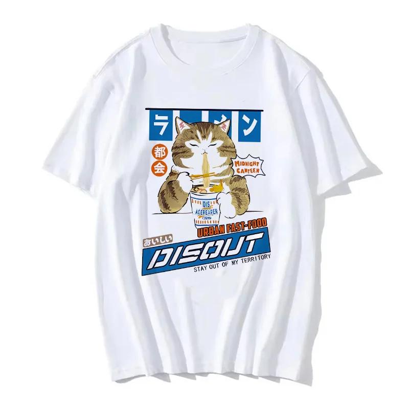 90s Women T Shirt Korean Version Cartoon Cat Group Printed T-Shirt Casual Short Sleeve Couples T-Shirt Funny Cat Streetwear