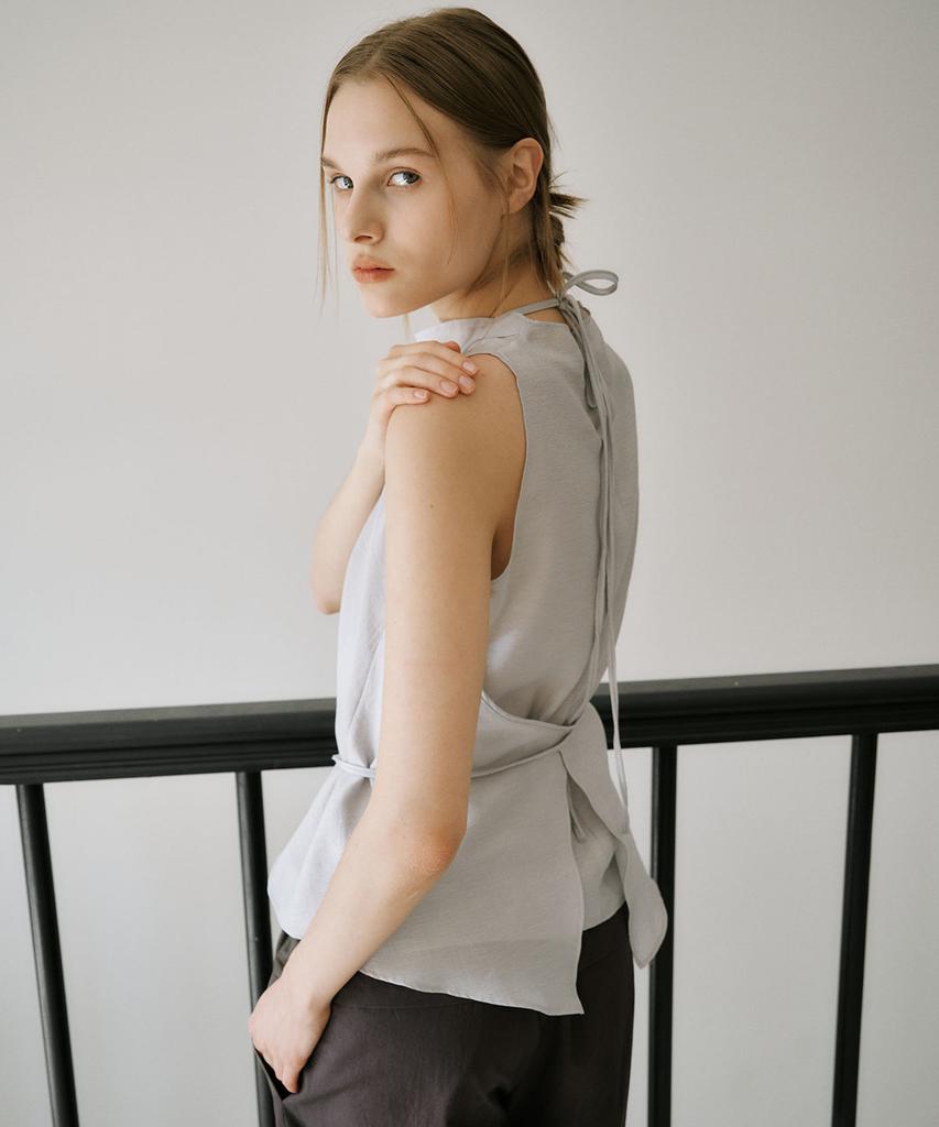 OURO Layered Drape Halter Blouse Set Up [ Pale Blue ]