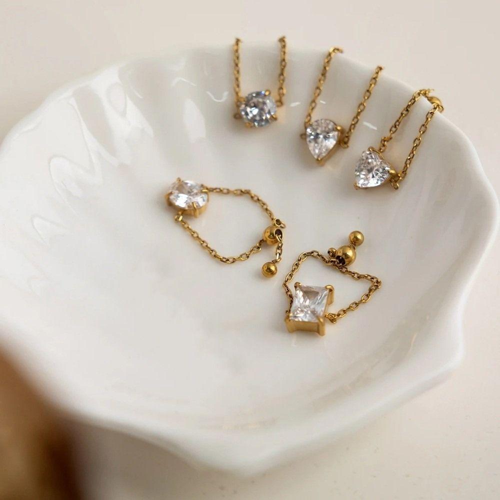 Exquisite Zirconia Chain Rings Minimalist Finger Jewelry Delicate Adjustable Chain Ring Party