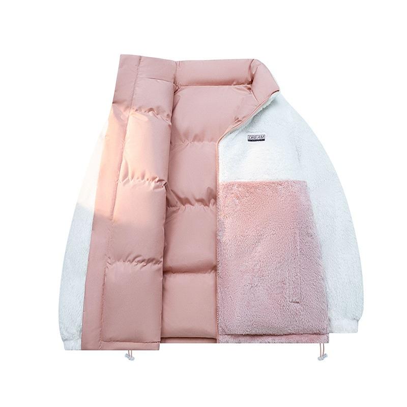 

Men s And Women s Winter Plus Plush Thick Standing Collar Double-sided Cotton Jacket XXXL розовый