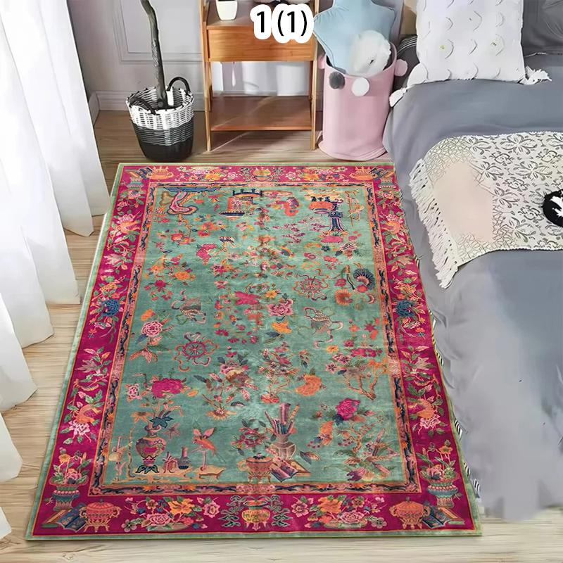 

Boho Green Pink Print Rug Retro Soft Large Non-Slip Living Room Carpet Washable Area Carpet Vintage Floral Floor Mat for Bedroom 40x60cm