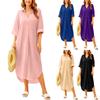 Lockeres Midikleid für Damen, Langarm, Hemdkleid mit Knöpfen, Lässiges Hemdkleid mit Kragen und Aufkrempelärmeln