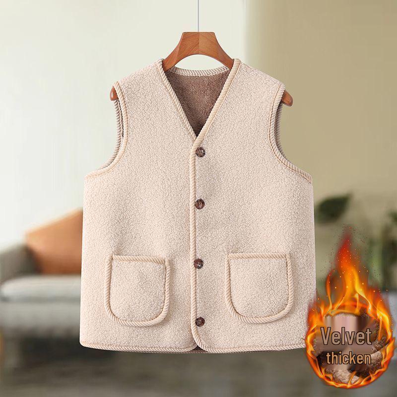 Women's Fleece-Lined Vest - Thickened, Sleeveless Autumn/Winter Jacket, Loose Fit, Plus Size, Fashionable Outerwear.