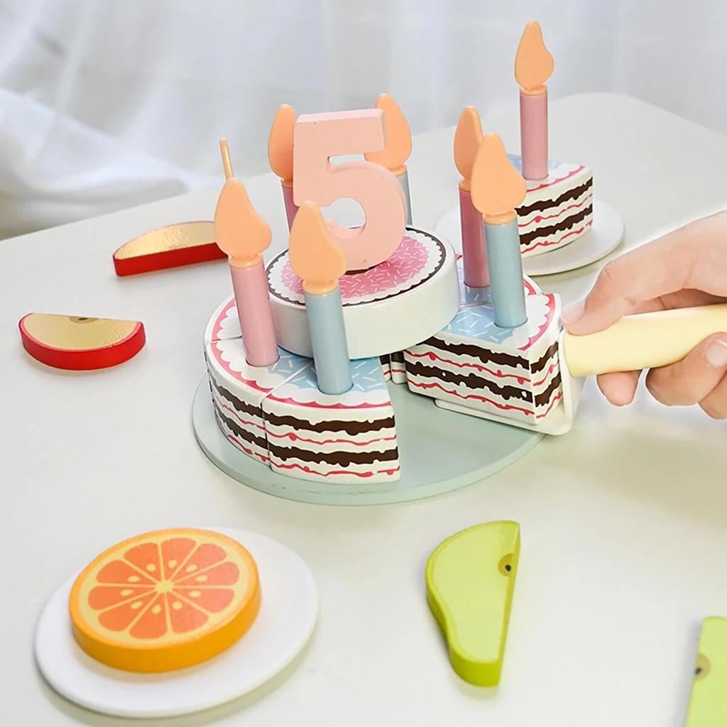Wooden Simulation Double-layer Birthday Cake, A Family Kitchen Cutting Toy, Can Be Used As A Decoration or As A Gift
