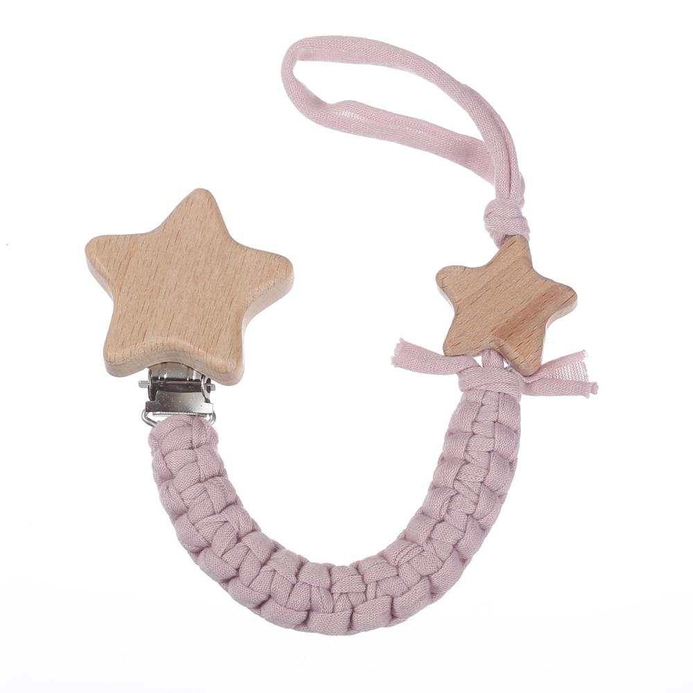 Baby Beech Wood Pentagram Pacifier Clip Handmade Woven Cotton Soother Nipple Chain For Baby Nursing Teether Chewing Toys Gift